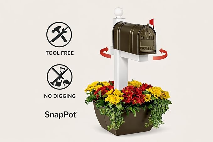 SnapPot® Mailbox Planter Box – 24" Resin Wrap for 4×4 & 6×6 Posts, 16+ Gal Planter with Drainage – Deep Earth Brown