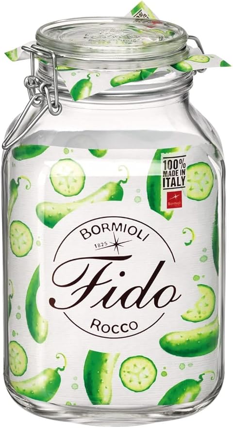 Bormioli Rocco Fido Canning Jar with Airtight Rubber Gasket, 101.5 oz - Glass Storage Jar for Fermentation, Dry Food, Sauces, Pickling - Italian-Made Kitchen Canister with Lid Options