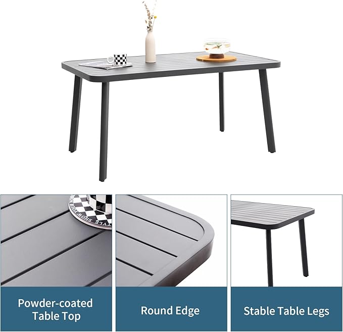 Outdoor Dining Table for 4 Person 62" Rectangle Aluminum Table Patio Furniture for Garden, Lawn, Patio, Grey