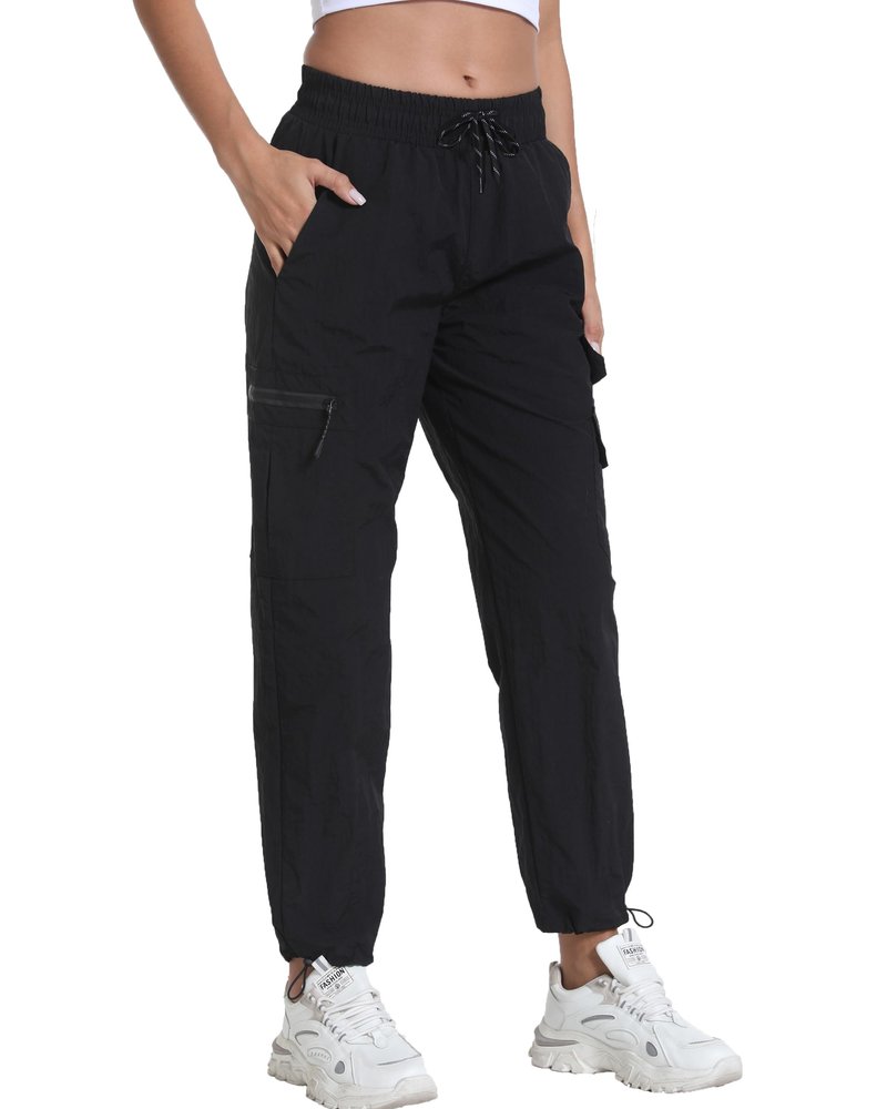 Womens Hiking Pants Water Resistant - Cargo Joggers for Women with Pockets Lightweight Quick Dry Travel Camping Pants(Cargo Dark Black, Medium)