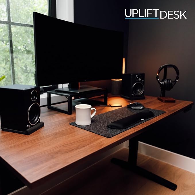 UPLIFTDESK V2 2-Leg Maple Laminate Wood Standing Desk – Adjustable Height, Advanced 1-Touch Memory Keypad, Under Desk Cable Management, Wire Grommets & Rocker Board (Black C-Frame, 60 x 30 inch)
