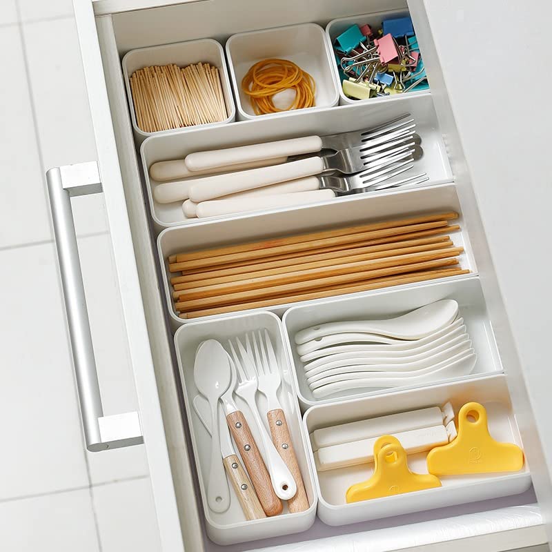 RAUVOLFIA Plastic Drawer Organizers Set, 3-Size Versatile Bathroom and Vanity Drawer Organizer Trays, Storage Bins for Makeup, Bedroom, Kitchen Gadgets Utensils and Office - size: S+M+L