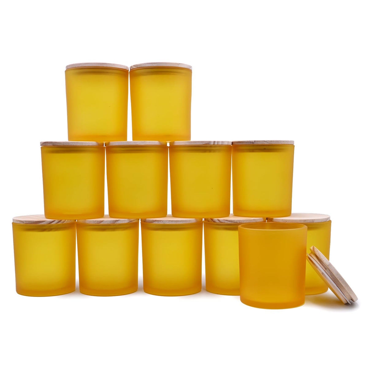 SHOWIN Thick Candle Jars for Making Candles 12 Pcs, 7 OZ Empty Jars with Wood Lids for Candle Making, Sample Container, Clear