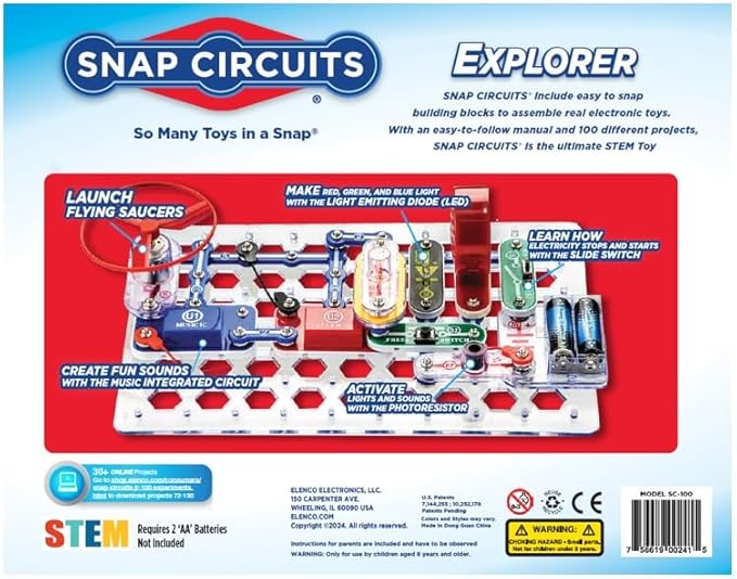 Snap Circuits Jr. SC-100 Electronics Exploration Kit, Over 100 Projects, Full Color Project Manual, 28 Parts, STEM Educational Toy for Kids 8 +