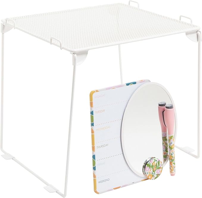 U Brands Magnetic Locker Organizer and Accessories Kit With Stackable Locker Shelf, Back to School Essentials, Saccharine Fields White, 5 Piece, Mini Mirror, Cute Magnet, Whiteboard, and More