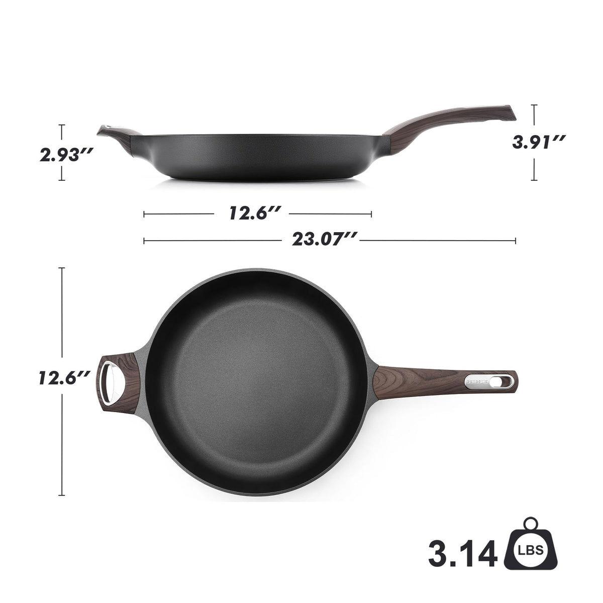 SENSARTE 9.5inch Ceramic Nonstick Frying Pan Paella Pan with Lid, Taupe