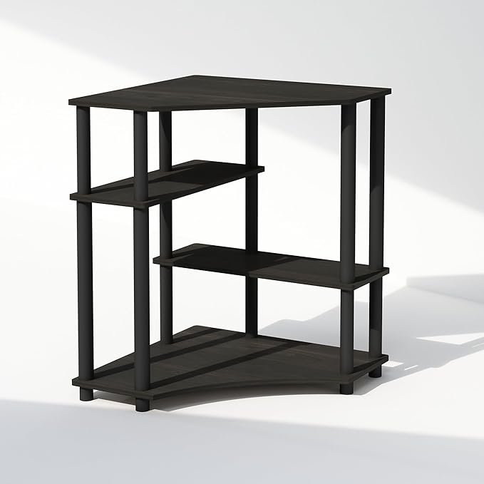 Furinno Turn-N-Tube Storage Shelves, 4-Tier Corner Shelf, Display Rack, Corner Bookshelf, for Organization and Storage, Living Room, Home Office, Espresso
