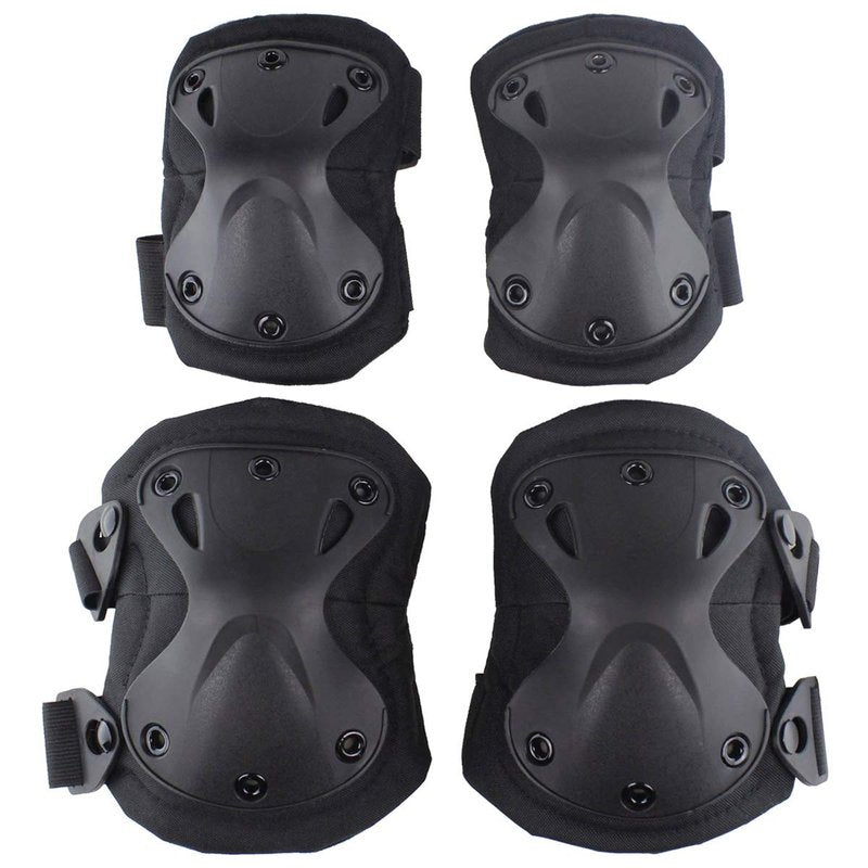 AOUTACC Combat Knee & Elbow Protective Pads Set for Outdoor CS Paintball Game Cycling Safety Skateboarding Gear Skates Knee Protection Guard Pads (Black)