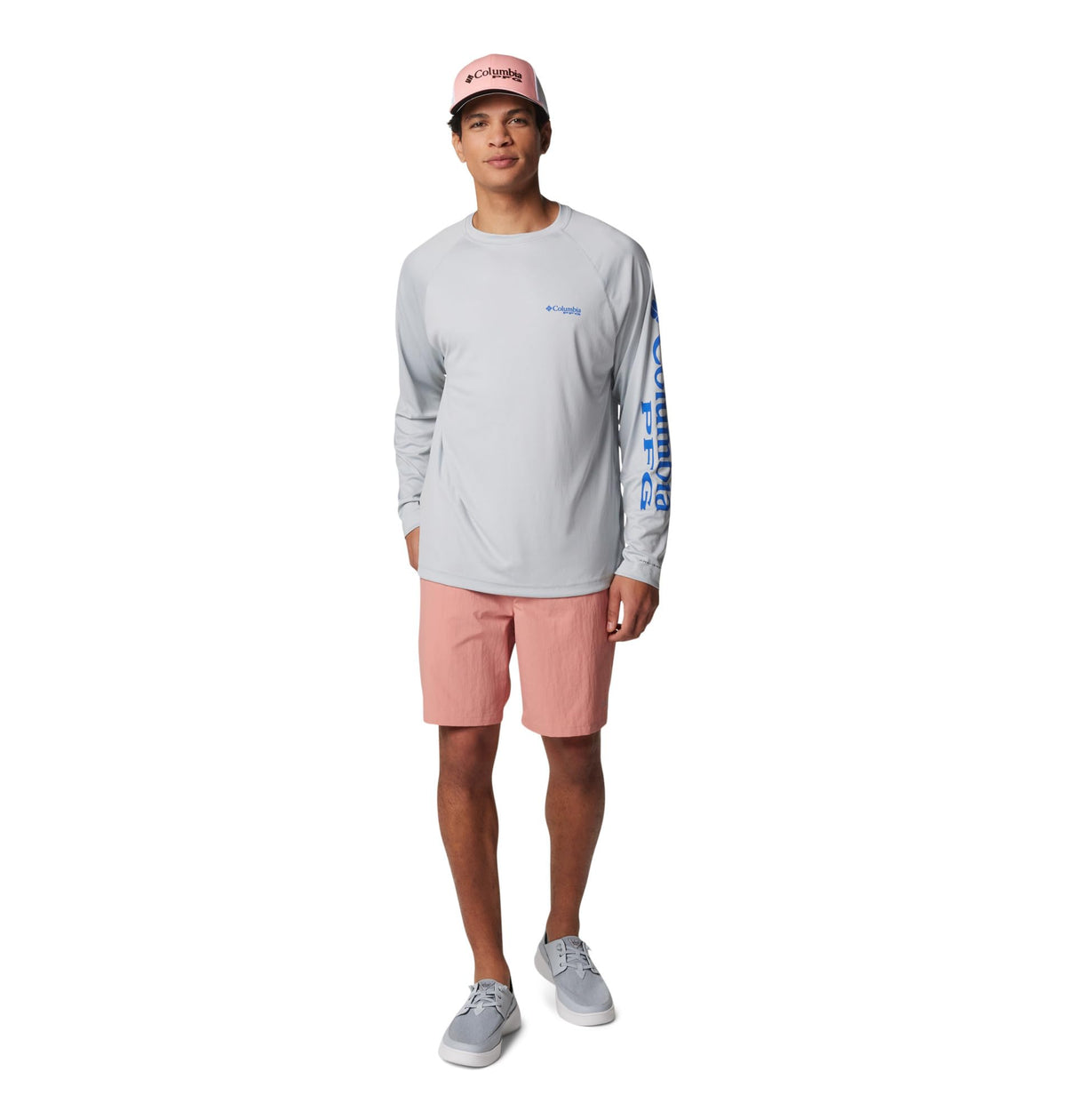 Columbia Men's PFG Terminal Tackle Long Sleeve Fishing Shirt, Cool Grey/Vivid Blue Logo, 3X Tall