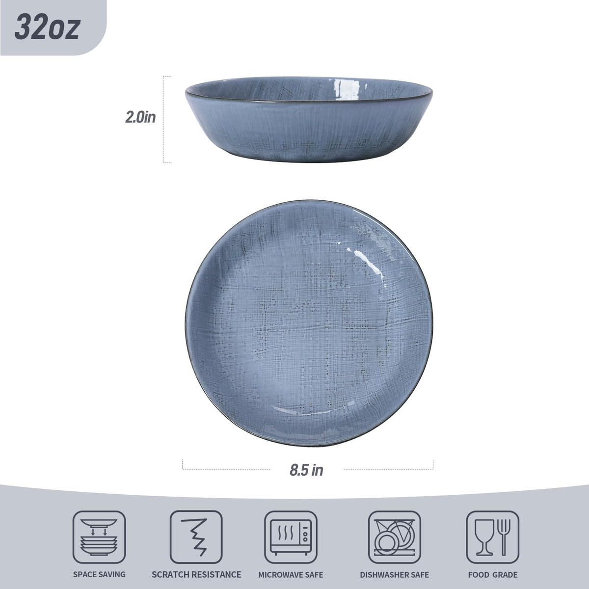 famiware Moonlight 8.5 Inch Pasta Bowls Set of 4, 32oz Serving Bowls for Kitchen, Soup Bowl with Linen Finish, Large Stoneware Bowls for Festivals, Housewarming, Dinnerware, Summer Sand