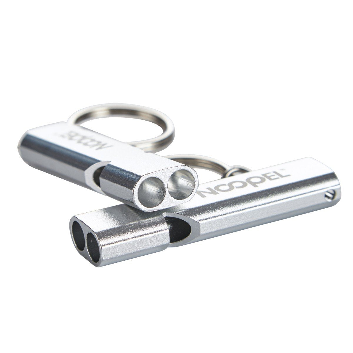 Noopel 2 Pack Survival Whistle with Lanyard and Keychain Double Tubes Emergency Safety Whistle with Keyring for Boating Outdoor Camping Hiking Hunting Sports Dog Training (2 Pack Silver)