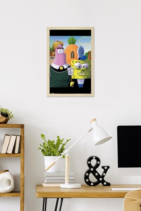 Trends International Nickelodeon Spongebob Squarepants - American Gothic Wall Poster, 22.4L x 14.7W, Blonde Framed Version
