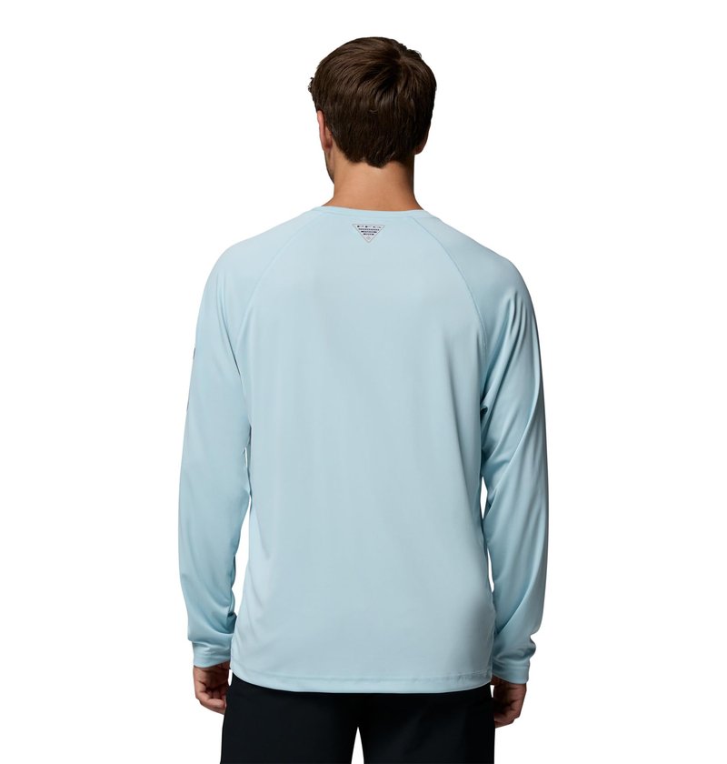 Columbia Men's PFG Terminal Tackle Long Sleeve Fishing Shirt, Marine Light/Nocturnal Logo, Small