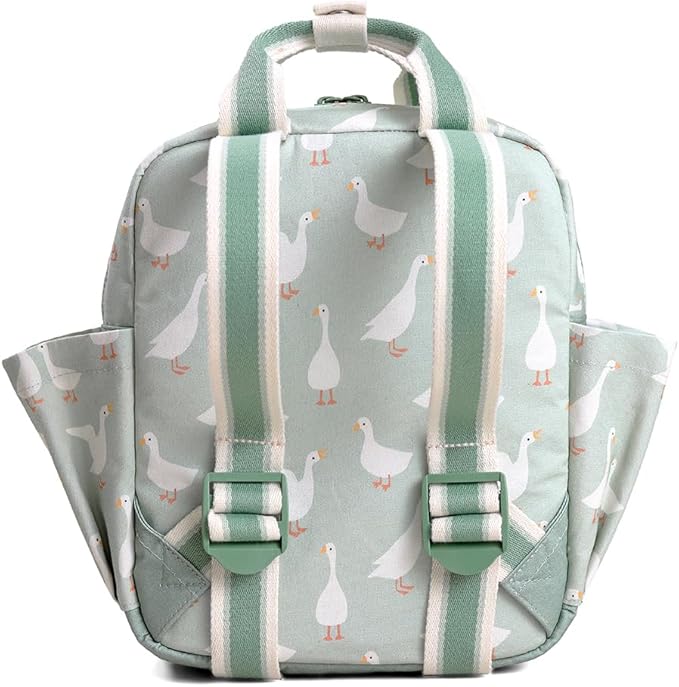 Itzy Ritzy Toddler Backpack - Daycare Bag - Features Adjustable Shoulder Straps, 2 Side Pockets & Spacious Interior with Wipeable Fabric Lining & Name Label, Goose