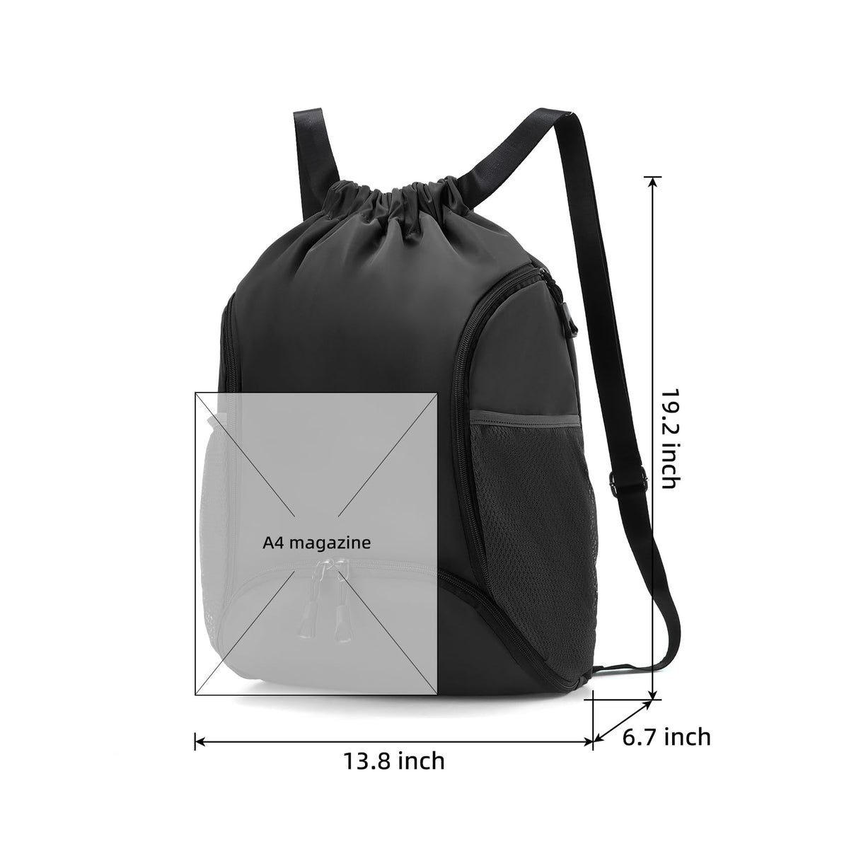 Valleycomfy Sports Gym Bag Drawstring Backpack with Shoes Basketball Bag and Two Water Bottle Holder,Black