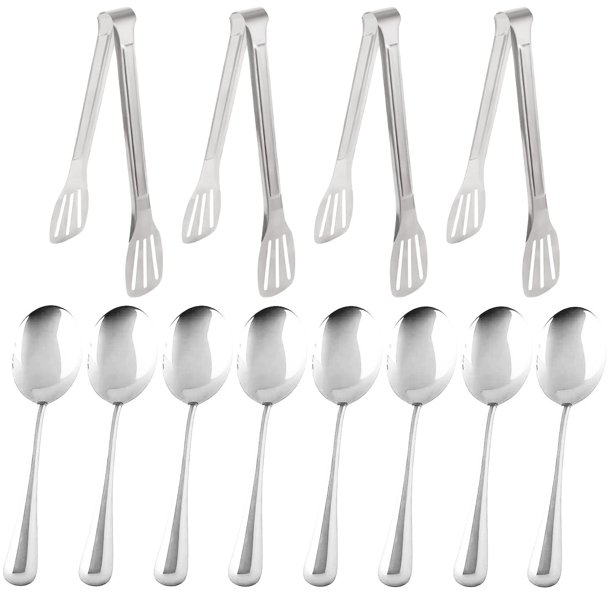 12PCS Gold Serving Utensils Set,Includes 8 large serving spoons,4 serving tongs