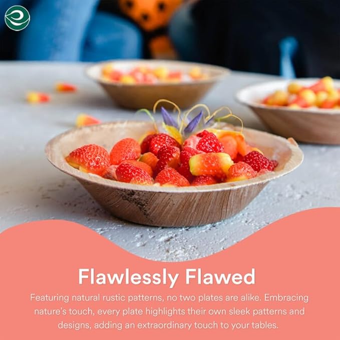 ECO SOUL 100% Compostable, Biodegradable, Disposable Palm Leaf Bowls,| 5 inch, (8oz), Round | Pack of 50| Like Bamboo Bowls, Eco-friendly | Sturdy, Microwave & Oven Safe