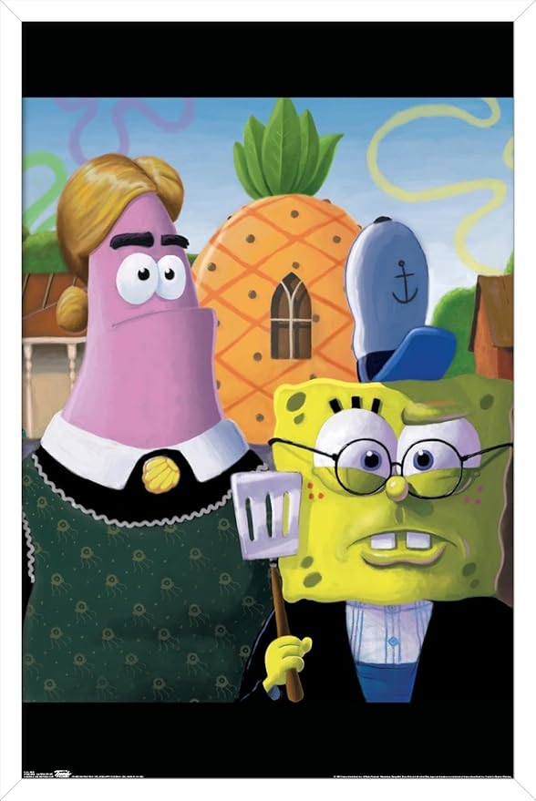 Trends International Nickelodeon Spongebob - American Gothic Wall Poster, 22.375" x 34", White Framed Version