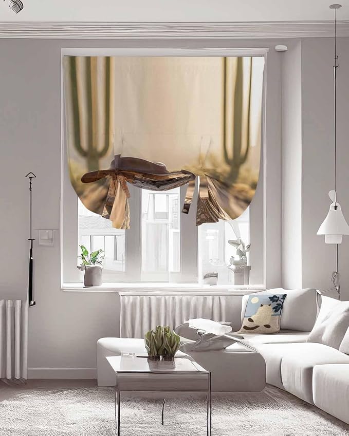 Tie Up Curtains for Windows, Cowboy Western Adjustable Balloon Nature Linen