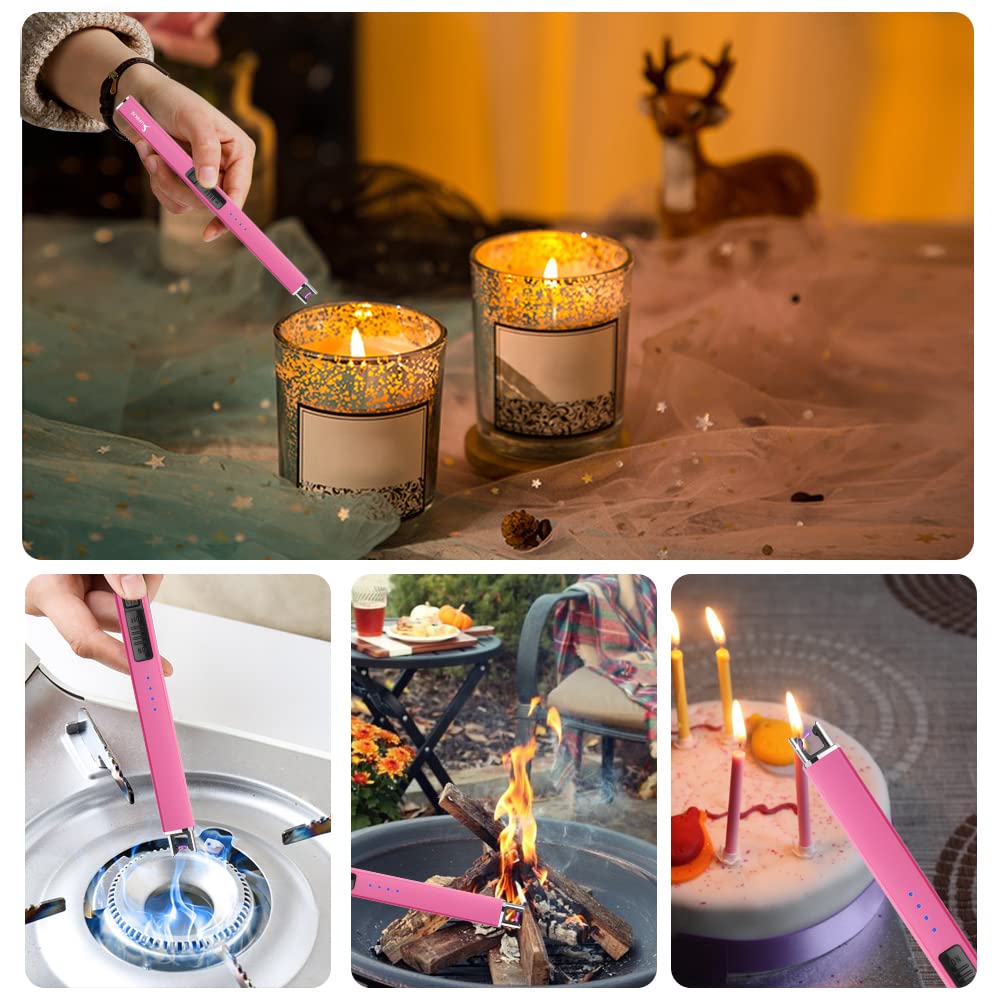 SUPRUS Fluorescent Lighter Glows in The Dark Electric Lighter Candle Lighter Rechargeable USB Arc lighters with Safety Lock Windproof Flameless Plasma for Candle BBQ Camping (Pink)