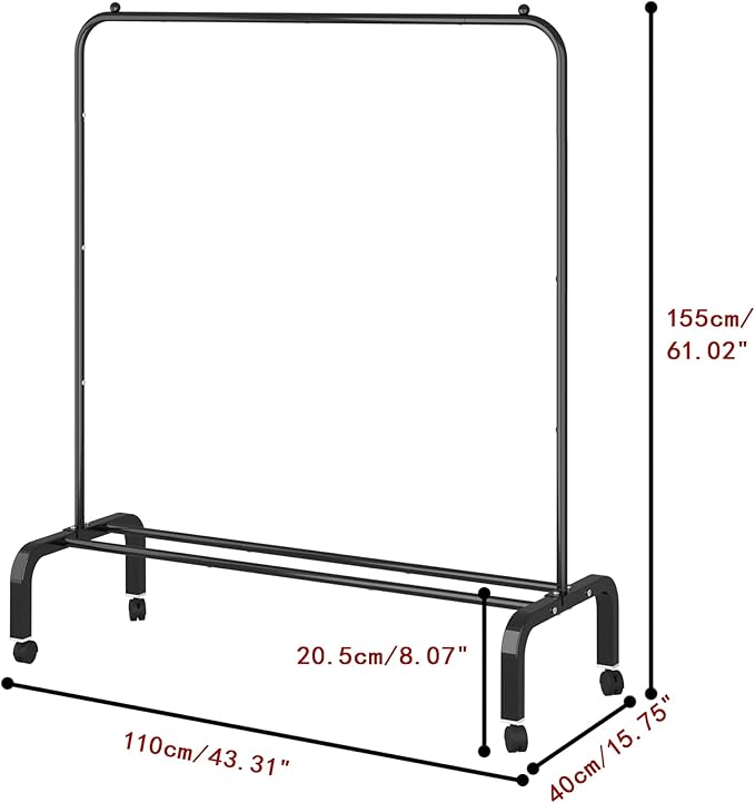 Rolling Clothes Rack Metal Clothing Rack with Wheels Garment Rack with Bottom Shelf for Hanging Clothes Shirts Jeans and Coats Black