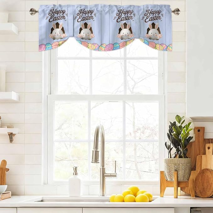 Blue Easter Tie Up Valance Curtains