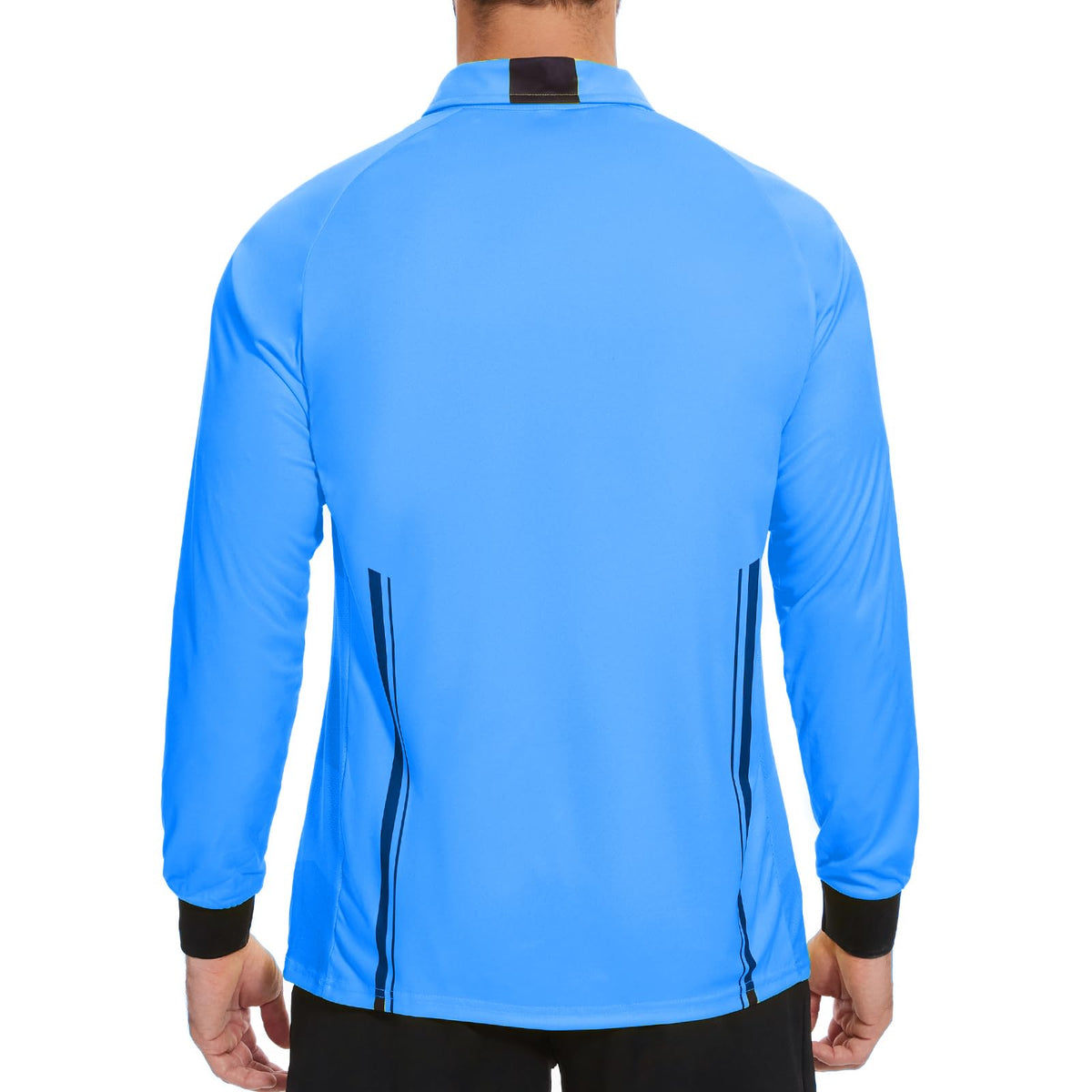 Soccer Referee Shirt Jersey kit Long Sleeve Pro Ref Costume Umpire Uniform with 3 Pcs Replace 3" Round Adhesive Hook & Loop Badge Holder, Referee Wallet with Red Card and Yellow Card Blue S