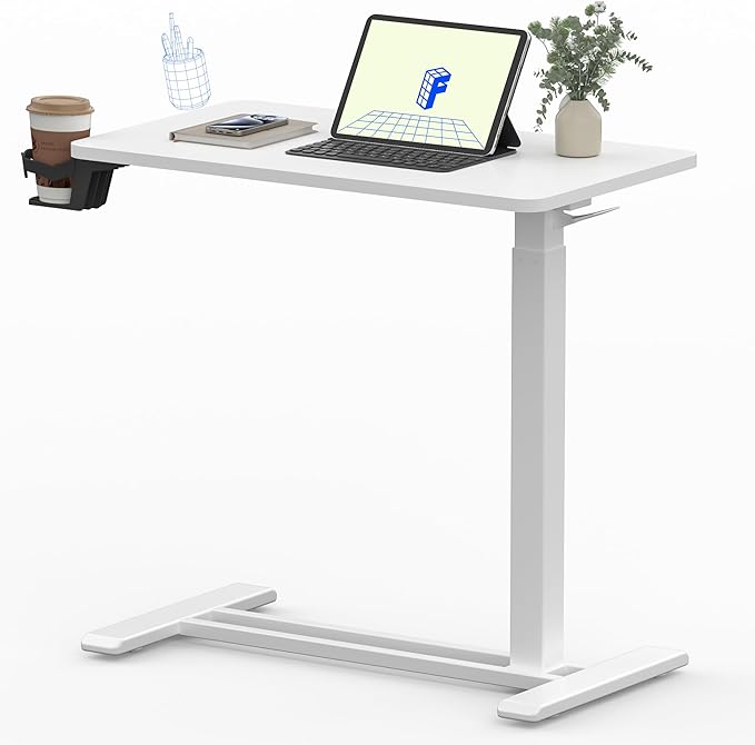 FLEXISPOT Adjustable C Table with Wheels, Mobile Snack Side End Table Sofa Couch Bedside Table Laptop Rolling Cart TV Tray Night Stand Small Space Side Table,(27.6" W x 15.7" D,White)