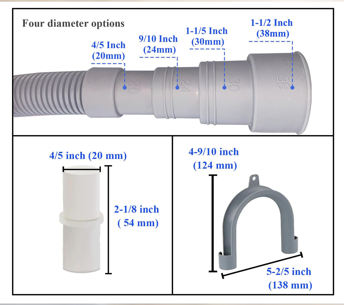 DLHMBOQ 10ft Washing Machine Drain Hose Extension Kit - Universal for Washer, Dishwasher & Dehumidifier, 7-Piece Set with U-Bracket, 4 Clamps & Adapter