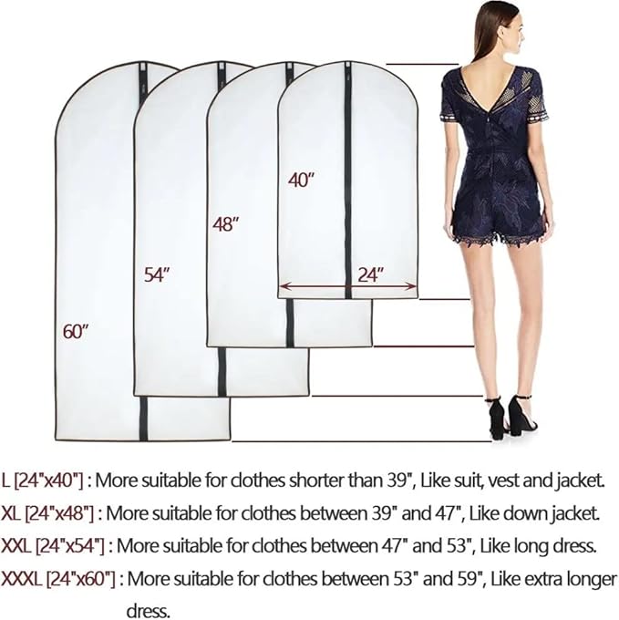 Garment Bags for Hanging Clothes 12 PCS Transparent Dress Bag for Traveling Garment Bag for Dresses Long Clothes Storage Bags with Full Zipper for Long Dress Costumes Gowns Coats 24''x54''