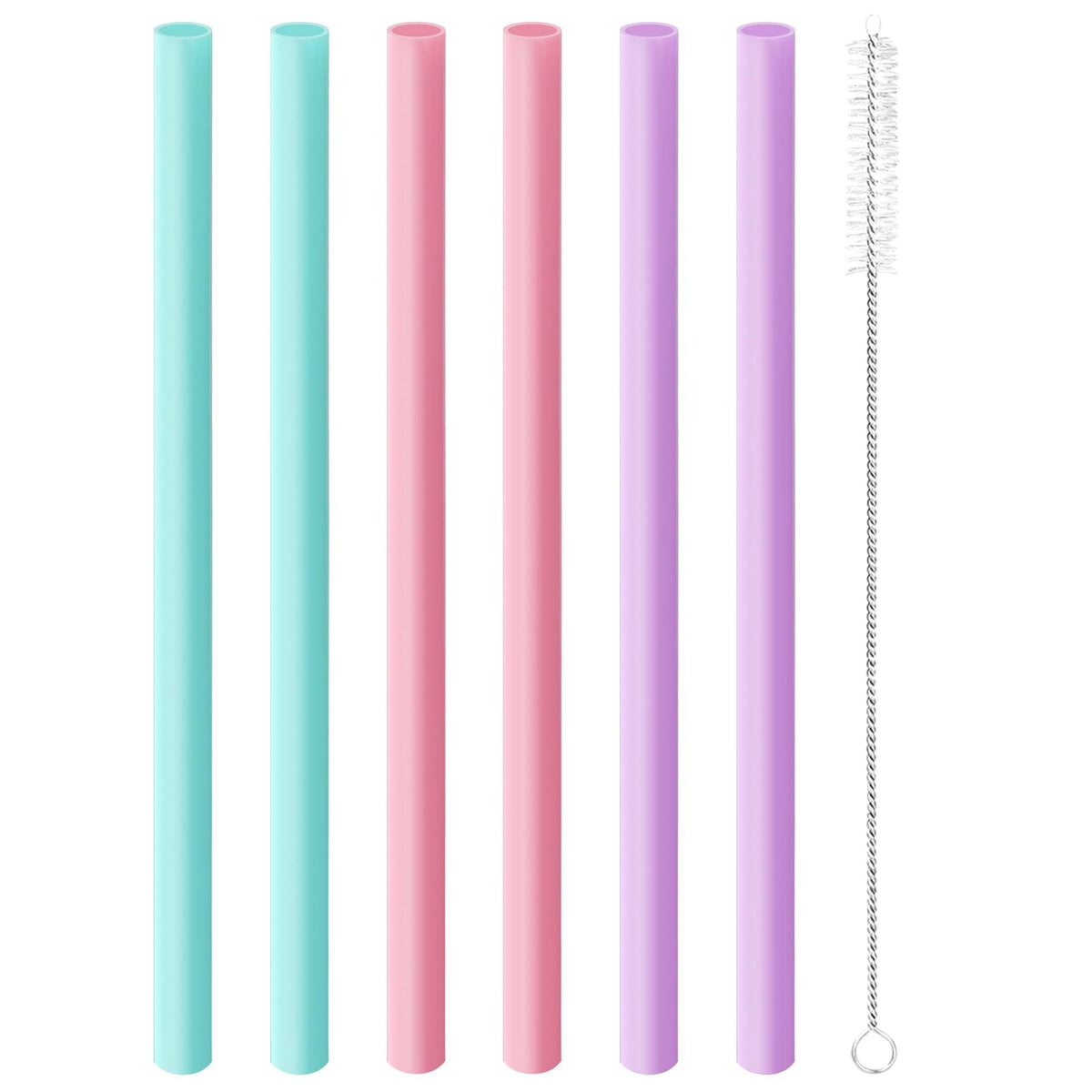 Joshey 6PCS Replacement Straws for Owala FreeSip 24oz & 32oz Water Bottles - Reusable Plastic Straws with 1 Cleaning Brush, Travel Tumbler Accessories Parts - 3 Colors (Pink, Green, Purple)