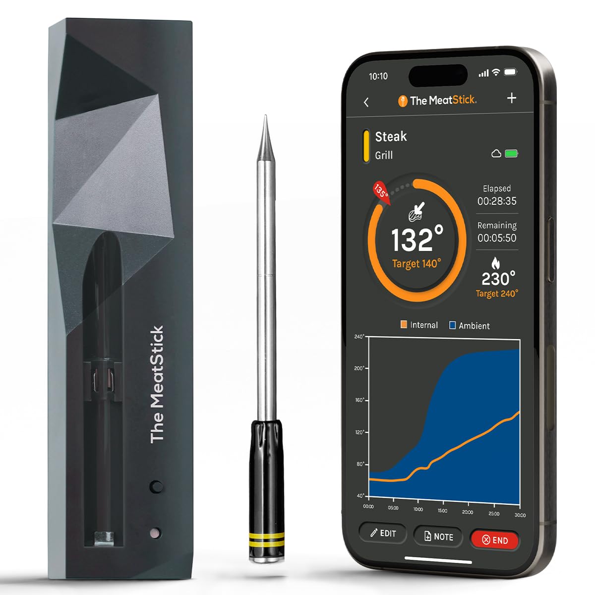 MeatStick X Bluetooth Wireless Meat Probe, 500ft+ Range Grill Thermometer