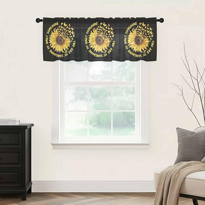 YOU ARE MY SUNSHINE Sheer Valance Curtains, Summer Sunflowers Golden Gradient