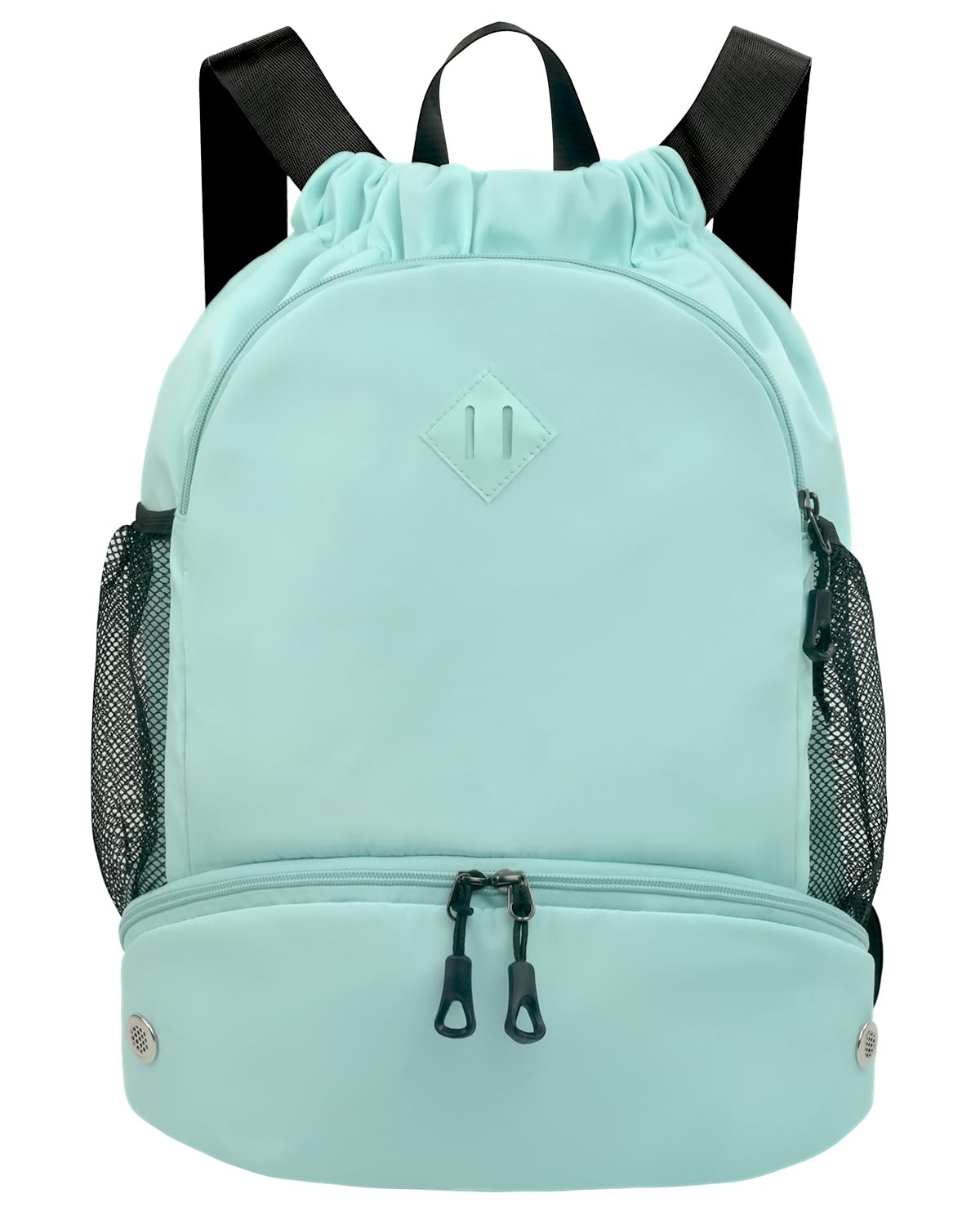 RHDZO Drawstring Backpack Gym Backpack with Shoe Compartment for Men Women String Sports Bag with Wet Pocket Cinch Swim Beach Bag, Large Mint Green