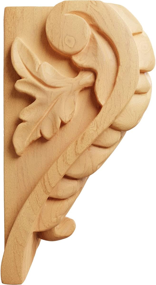 Ekena Millwork CORW03X03X05BARO Medium Acanthus Leaf Block Wood Corbels, 3 1/4"W x 2 3/4"D x 5"H, Red Oak