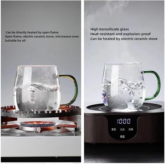 Clear Glass Mug With Green Handle, 16 oz, High Borosilicate Large Coffee Mug for Drinking or as a Gift