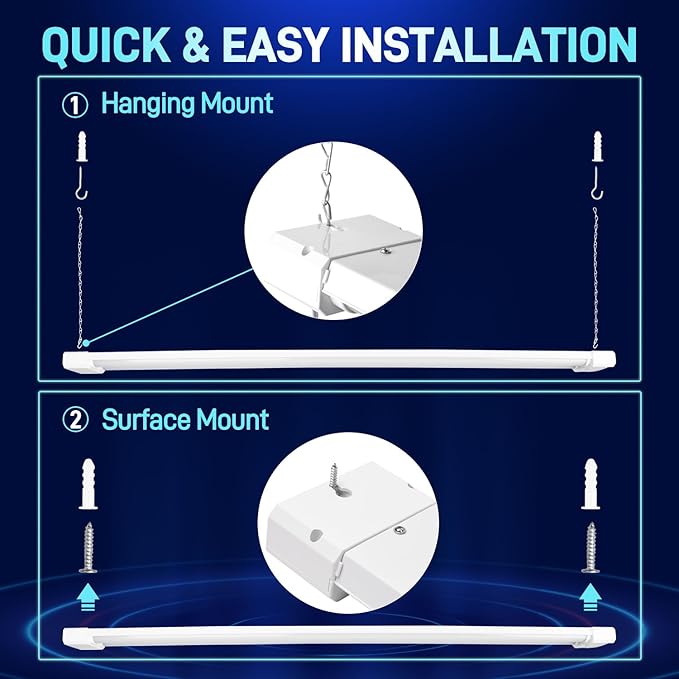 hykolity 4 Pack 4FT Linkable LED Shop Light for Garage, 6500lm, 4FT 60W Utility Light Fixture, 5000K Daylight LED Workbench Light with Plug, Hanging or Surface Mount, White - ETL