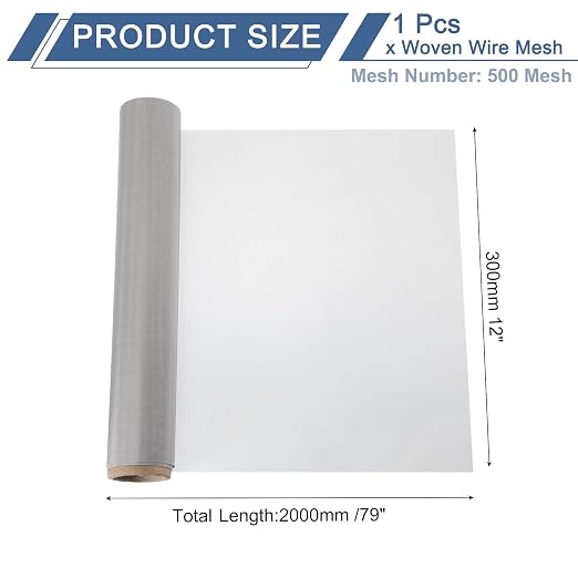 uxcell 500 Mesh 79" x 12" Woven Wire Mesh, 304 Stainless Steel Air Vent Filter