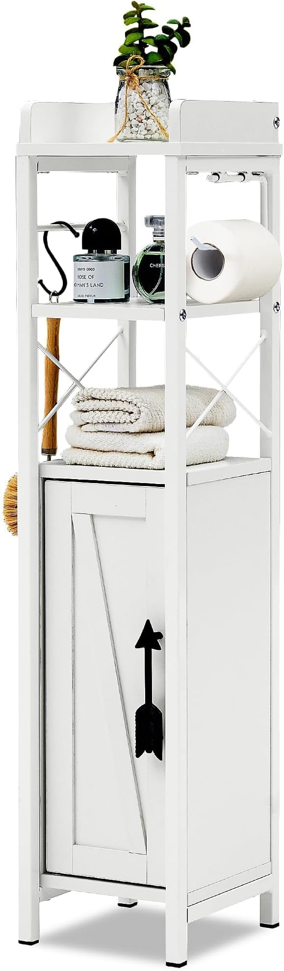 VECELO Small Bathroom Cabinet,Slim Toilet Paper Holder with Door & 2 Shelves,Narrow Storage Organizers Fenced Top Waterproof Coating for Restroom Bathroom in Tiny Space,White