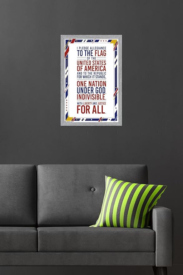 The United States Of America - Pledge Of Allegiance Wall Poster, 22.4L" x 14.7W", Gray Framed Version