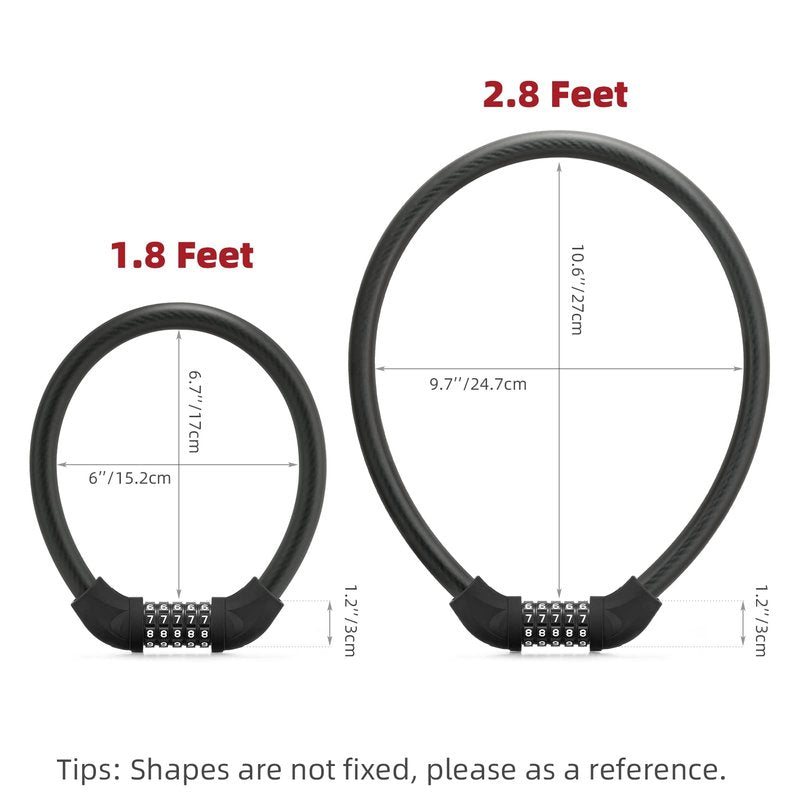 ROCKBROS Bike Lock 5 Digit Cable Lock Lightweight Bicycle Lock Bike Lock Combination Portable Lock for Bike 22inch Black