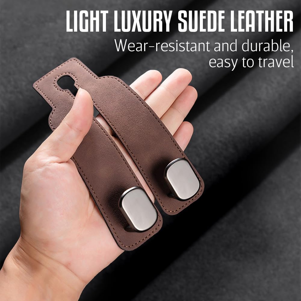 Headrest Hooks for Car, 2026 New Car Seat Back Storage Hook for Headrest, Double Hook Car Hooks for Purses and Bags Cute Leather Headrest Hanger Seat Back Organizer (Brown)