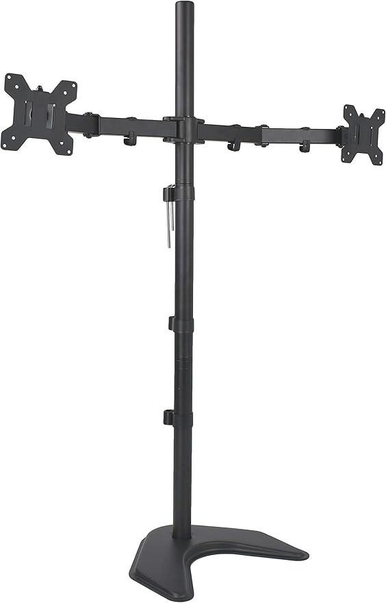 VIVO Dual 13 to 27 inch LED LCD Monitor Free-Standing Desk Stand, Holds 2 Screens, Heavy-Duty Fully Adjustable Arms with Max VESA 100x100mm, Extra Tall 40 inch Pole, Black, STAND-V012F