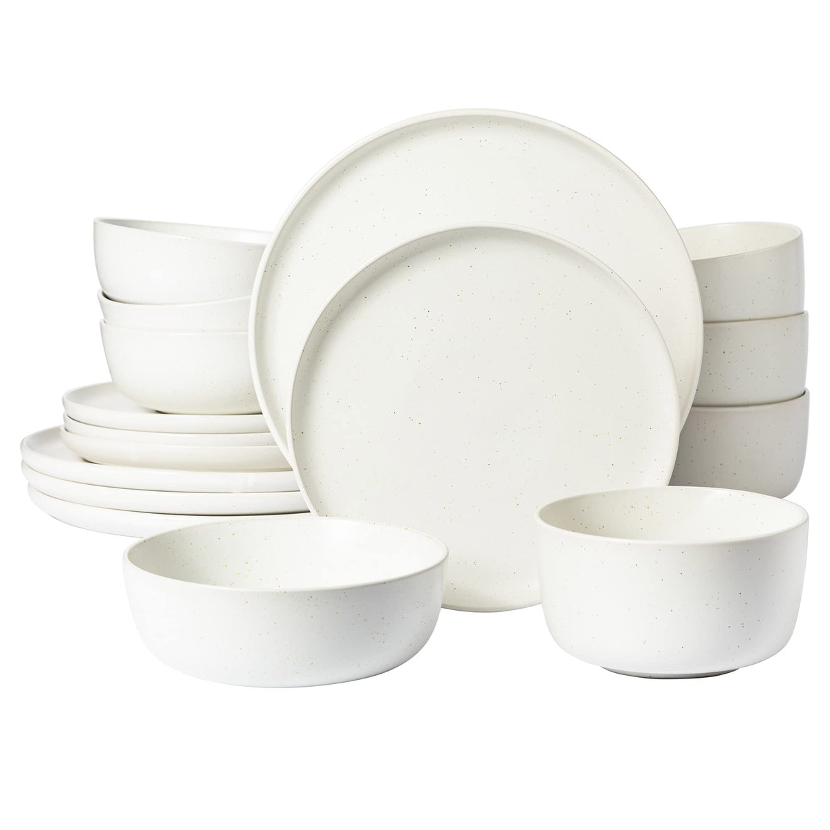 Gibson Elite Island Cove 16 Piece (Service for 4) Plates and Bowls Reactive Glaze Organic Round Dishes Stoneware Ceramic Dinnerware Set -Light Grey