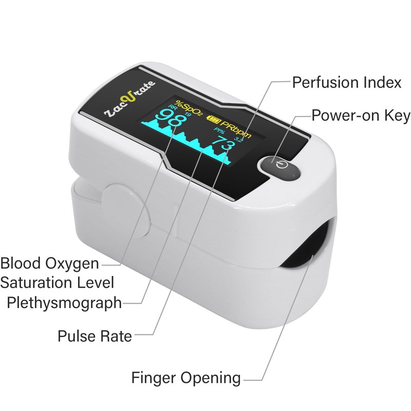 Zacurate 500E-B Wireless Bluetooth Fingertip Blood Pulse Oximeter Monitor with FREE App, SpO2, Heart Rate, Plethysmograph, and Perfusion Index Finger Oxygen Sensor Meter