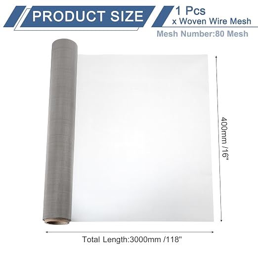 uxcell 80 Mesh 118" x 16" Woven Wire Mesh, 304 Stainless Steel Air Vent Filter