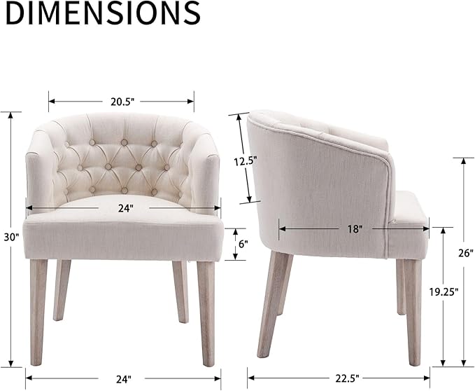 DUOMAY Modern Tufted Dining Chairs Set of 4, Linen Upholstered Side Chair, Comfy Accent Barrel Chair with Wood Legs for Home Kitchen Dining Room Living Room Restaurant, White