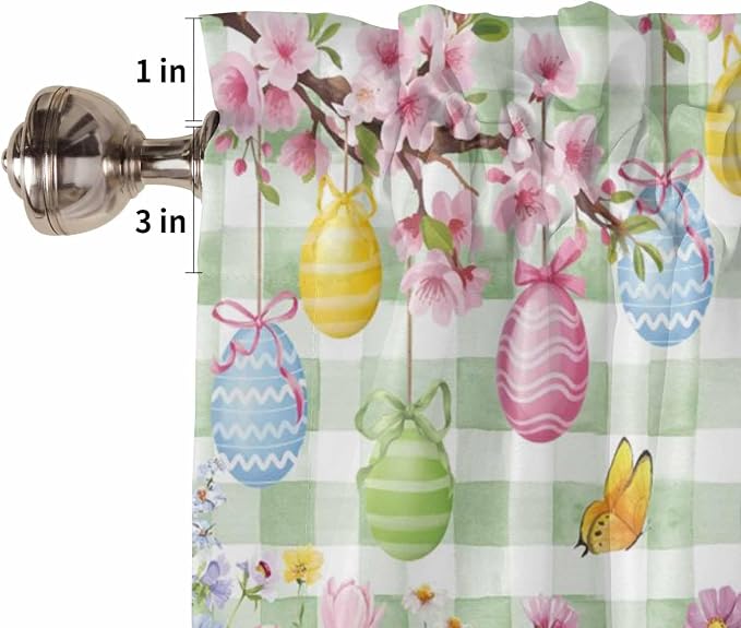 Happy Easter Kitchen Curtains 54 Inches Length, Spring Bunny Eggs Flower Sage