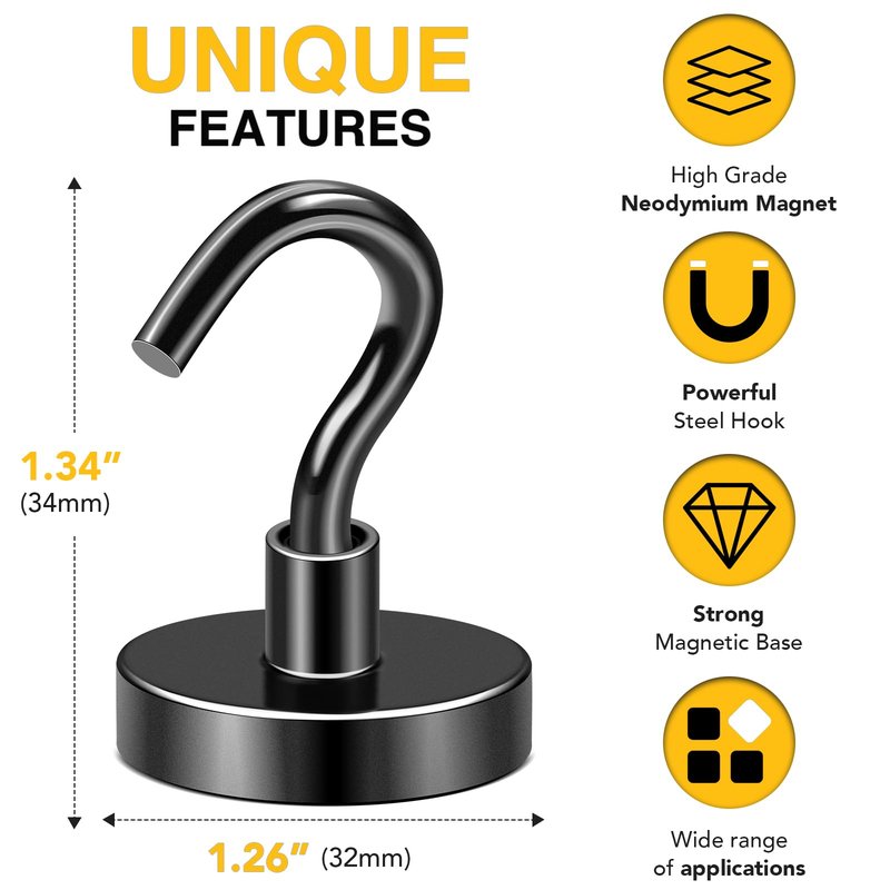 DIYMAG Magnetic Garage Hooks 10 Pack, 120lbs 2026 Cruise Cabin Ship Essentials Hook Heavy Duty Strong Magnets Fridge for Classroom Wall Mount Kitchen Grills Black