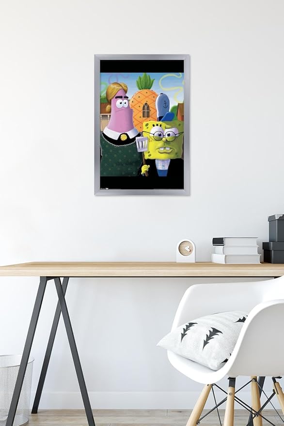 Trends International Nickelodeon Spongebob - American Gothic Wall Poster, 14.725" x 22.375", Silver Framed Version